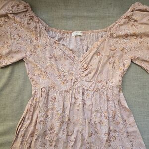 Flower Puff Sleeve Dress With Pockets